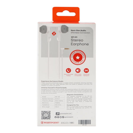 West Point Explosive Bass Stereo Earphones, White WP-431 - Image 3