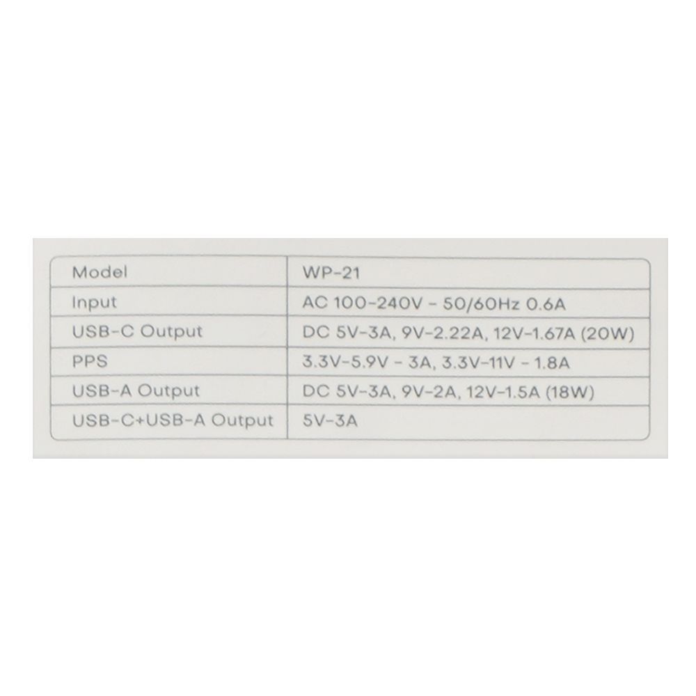 West Point Wall Charger With 1 Meter Cable, 20W Type-C + 18W USB-A, White, WP-21 - Image 5