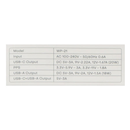 West Point Wall Charger With 1 Meter Cable, 20W Type-C + 18W USB-A, White, WP-21 - Image 5