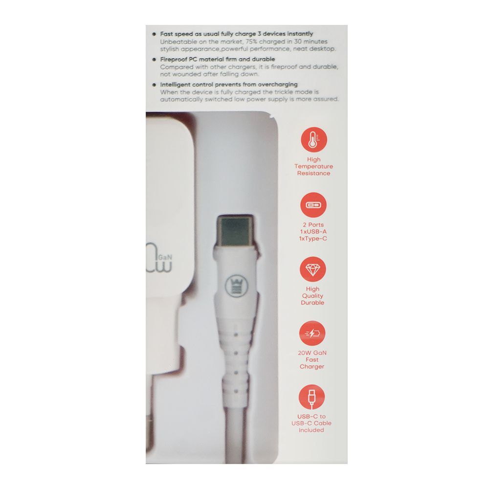 West Point Wall Charger With 1 Meter Cable, 18W USB-A + 20W Type-C, White, WP-25 - Image 4