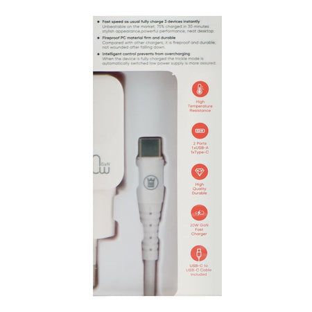 West Point Wall Charger With 1 Meter Cable, 18W USB-A + 20W Type-C, White, WP-25 - Image 4