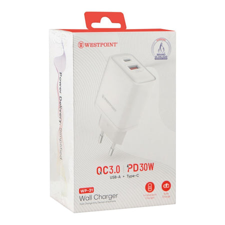 West Point Wall Charger, 18W USB-A + 30W Type-C, WP-31 - Image 2