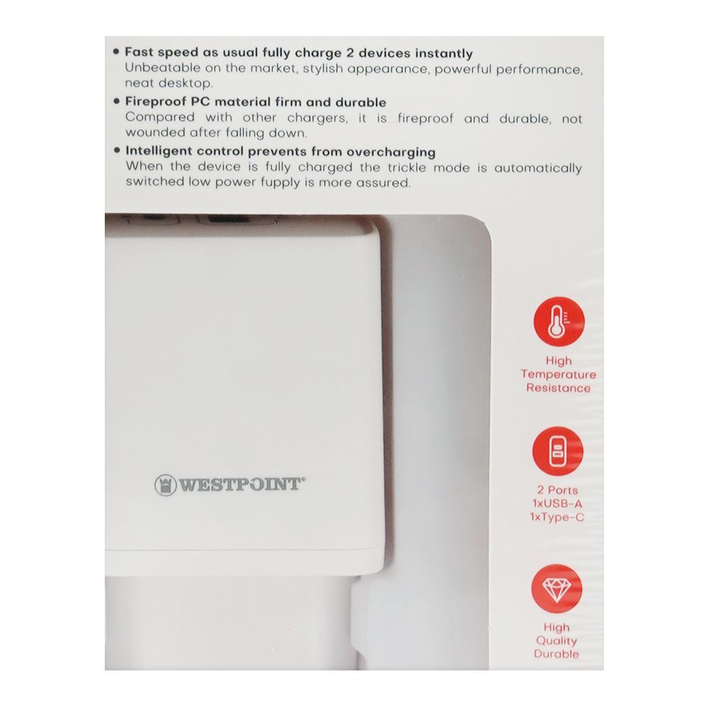 West Point Wall Charger, 18W USB-A + 30W Type-C, WP-31 - Image 4