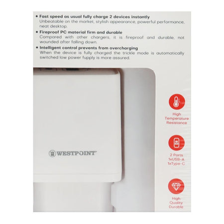 West Point Wall Charger, 18W USB-A + 30W Type-C, WP-31 - Image 4
