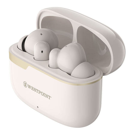 West Point Quad Mic ENC Wireless Stereo Earbuds, 5 Hours Play Time, 300mAh Case Battery, White, WP-140 - Image 2