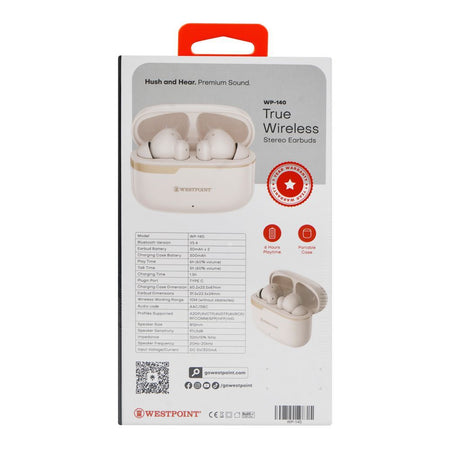 West Point Quad Mic ENC Wireless Stereo Earbuds, 5 Hours Play Time, 300mAh Case Battery, White, WP-140 - Image 5