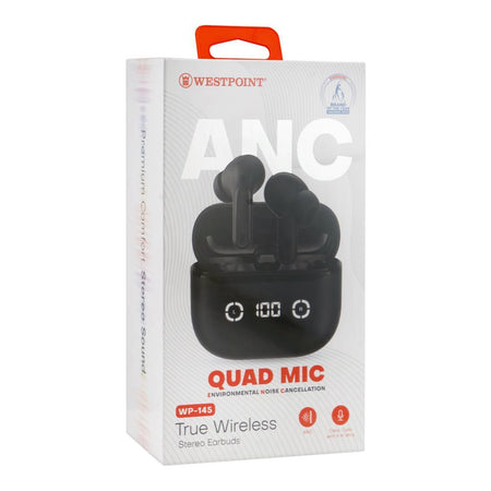 West Point Quad Mic ANC + ENC Wireless Stereo Earbuds, 5 Hours Play Time, 420mAh Case Battery, White, WP-145 - Image 4