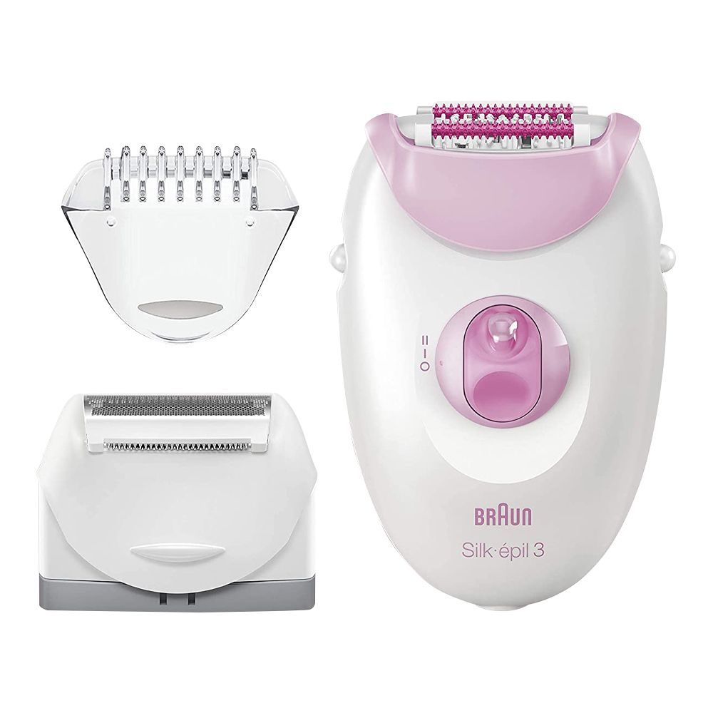 Braun Silk Epil 3 Legs & Body Epilator, White/Pink, 3270 - Main Image