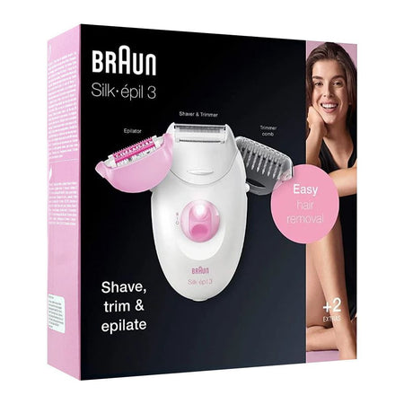 Braun Silk Epil 3 Legs & Body Epilator, White/Pink, 3270 - Image 2