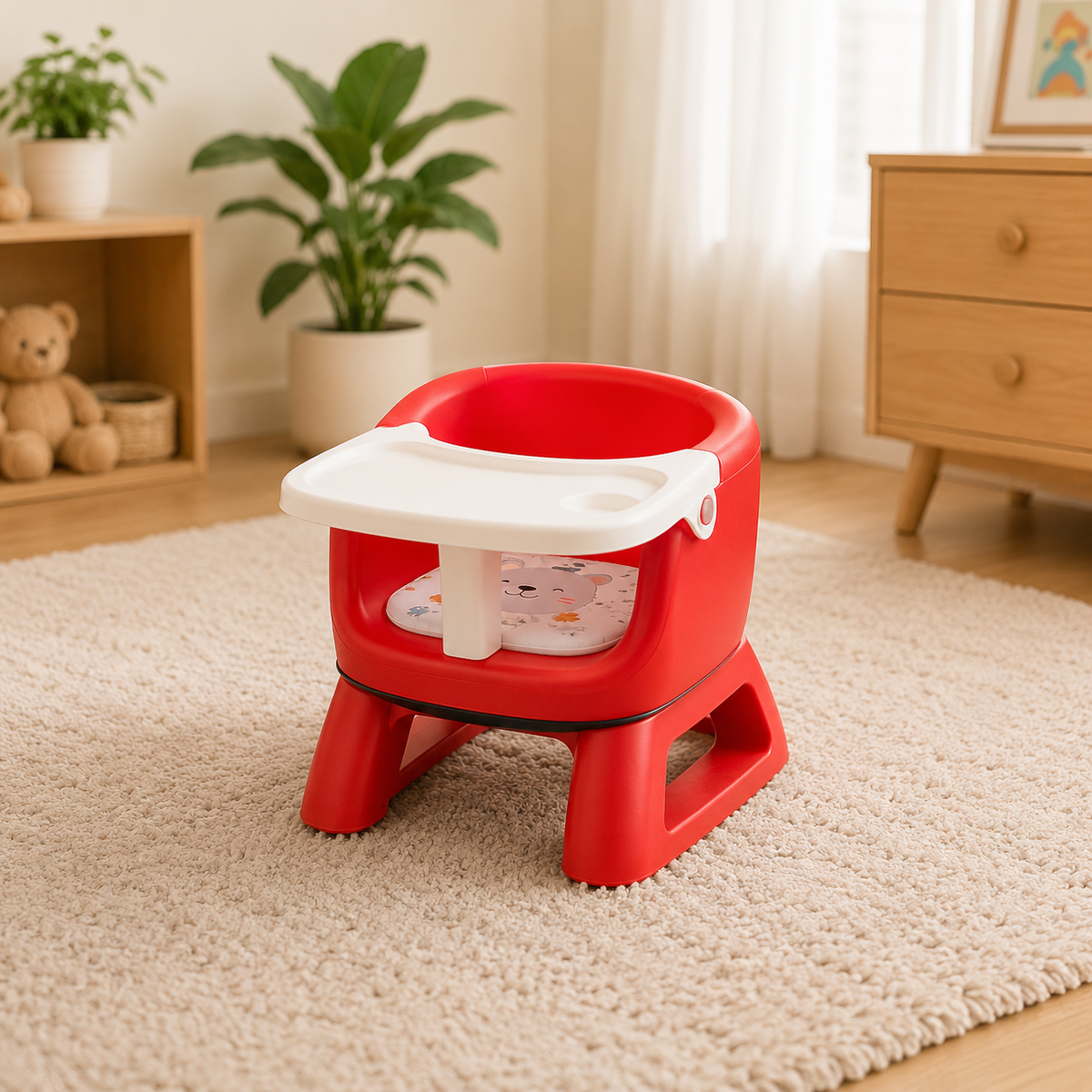 MULTIFUNCTIONAL BABY FEEDING CHAIR WITH TRAY FOR TODDLERS - RED