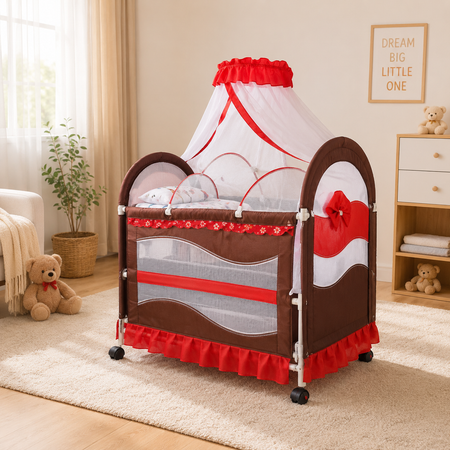 Baby Mosquito Net Playpen Cot - Brown