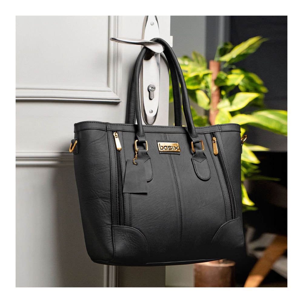 Basix Ladies Hand Bag, Black - Main Image