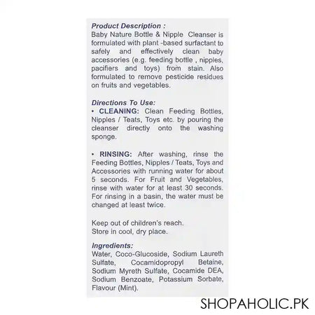 Baby Nature Mint Bottle & Nipple Cleanser, 300ml - Image 2