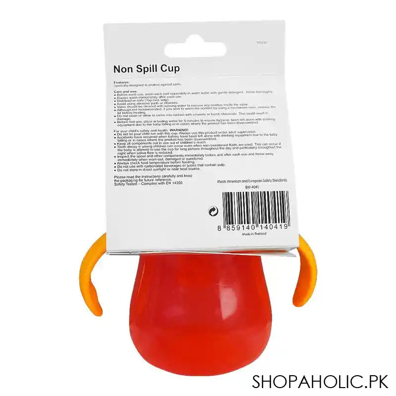 Baby World Non Spill Cup, 250ml, Orange, BW4041 - Image 2