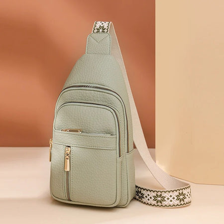 Women’s Vegan Leather Sling Bag – Crossbody Chest Pack with Embroidered Guitar Strap image 4