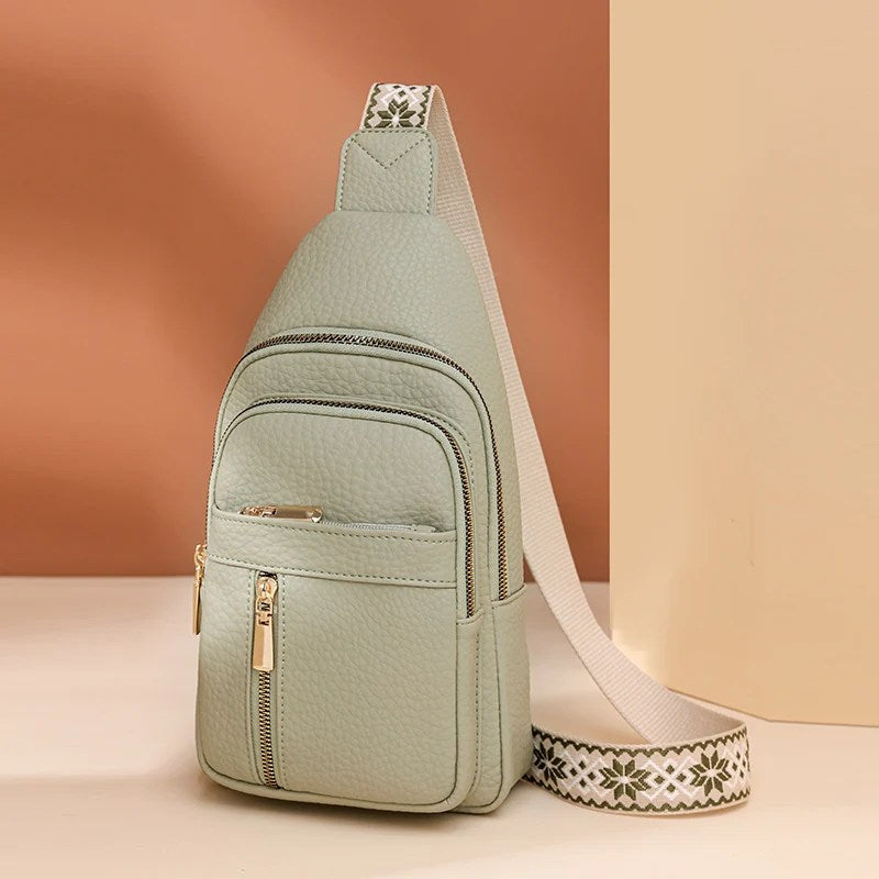 Women’s Vegan Leather Sling Bag – Crossbody Chest Pack with Embroidered Guitar Strap image 4
