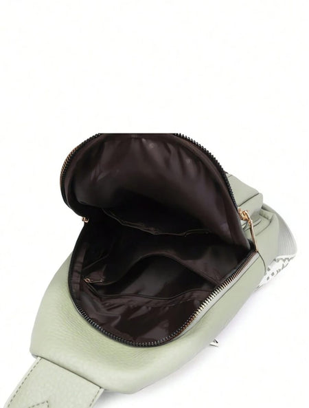 Women’s Vegan Leather Sling Bag – Crossbody Chest Pack with Embroidered Guitar Strap image 3