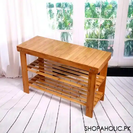 bamboo wooden shoe rack with sitting stool image6