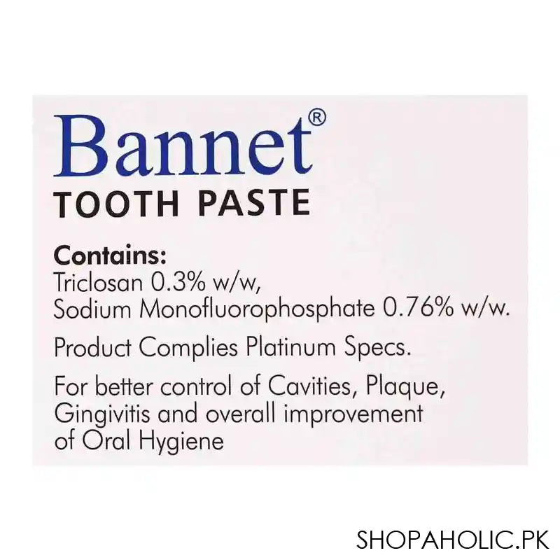 Bannet Tricolsan Toothpaste, Anti-Septic, Anti-Plaque, Anti-Cavity, 100g - Image 3