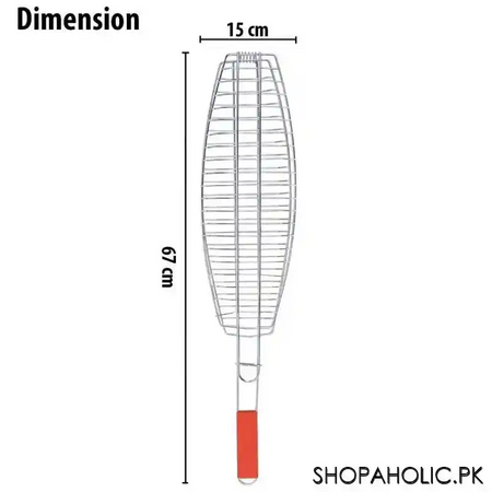 barbeque fish grill with wooden handle image2