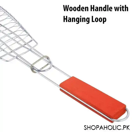 barbeque fish grill with wooden handle image3