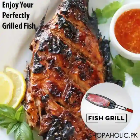 barbeque fish grill with wooden handle main image