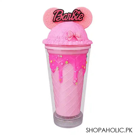Barbie Plastic Smile Tumbler Water Bottle With Straw, Pink Black, Bpa Free, Insulated Travel Mug, YS-WS572 - Main Image