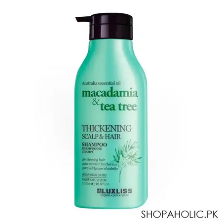 beaver luxliss macadamia & tea tree thickening scalp & hair shampoo, 500ml main image