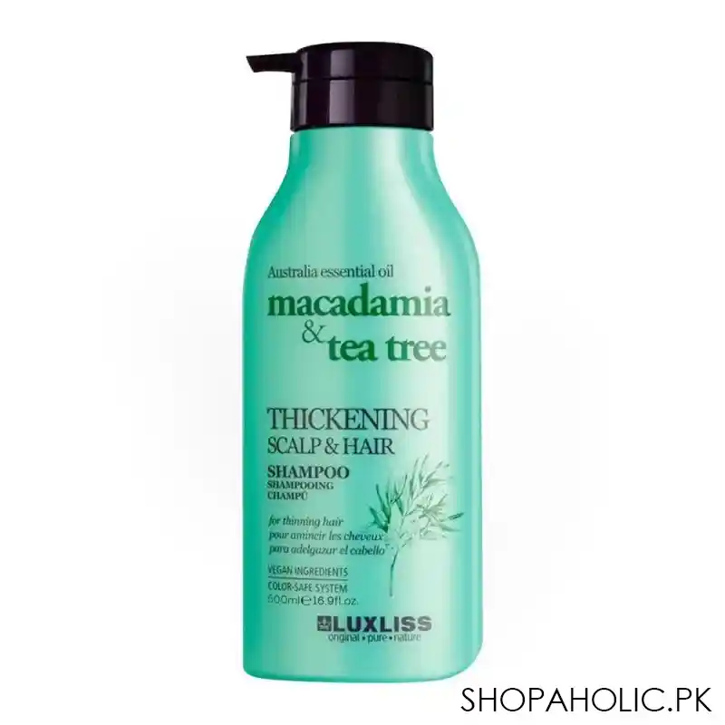 beaver luxliss macadamia & tea tree thickening scalp & hair shampoo, 500ml main image