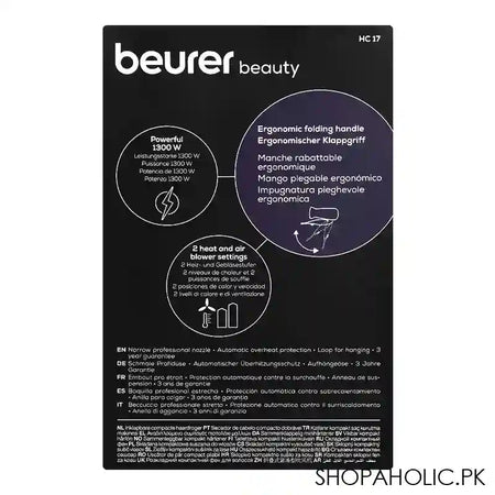 Beurer Compact Hair Dryer, Folding Function, 2 Heat & Blow Levels, 1300W, HC 17 - Image 7