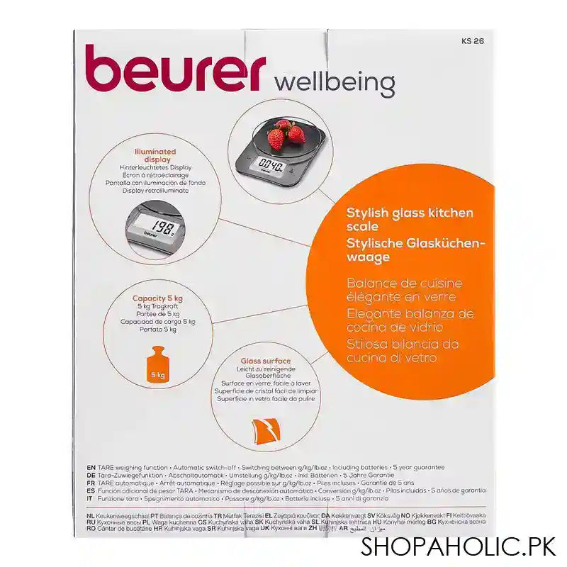 Beurer Wellbeing LCD Display Kitchen Scale, KS-26 - Image 3