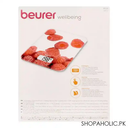 beurer wellbeing lcd display kitchen scale, weight machine, berry, ks 19 image3