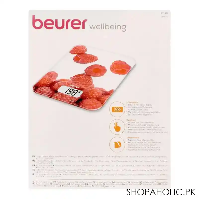 beurer wellbeing lcd display kitchen scale, weight machine, berry, ks 19 image3