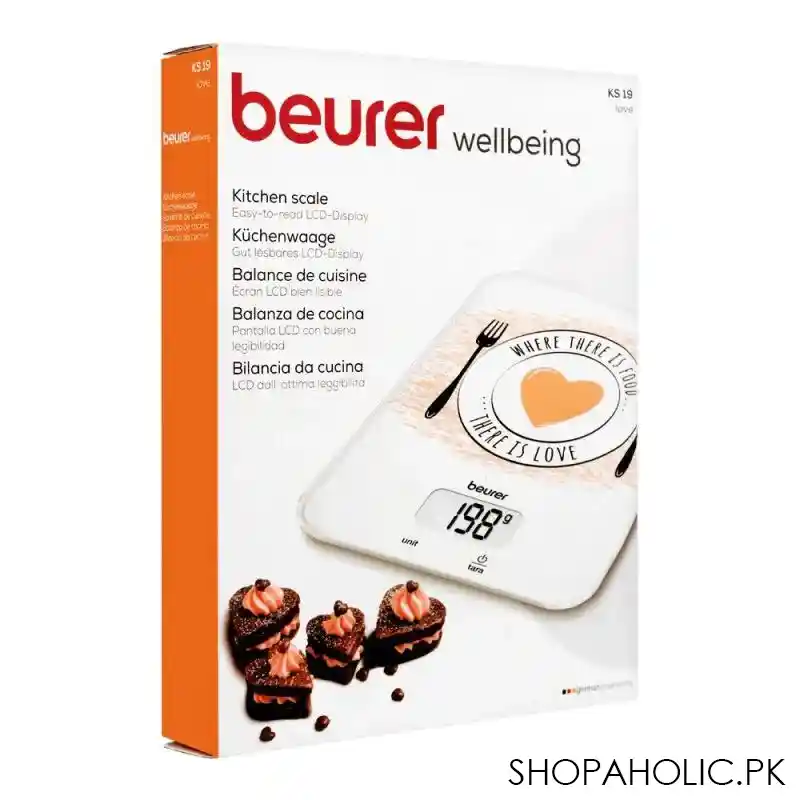 beurer wellbeing love lcd display kitchen weight scale machine, ks 19 image2