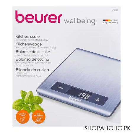 Beurer Wellbeing Stainless Steel LCD Display Kitchen Scale, KS-51 - Image 3