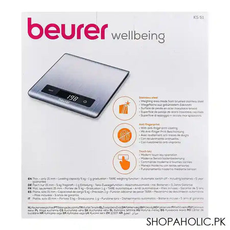 Beurer Wellbeing Stainless Steel LCD Display Kitchen Scale, KS-51 - Image 4