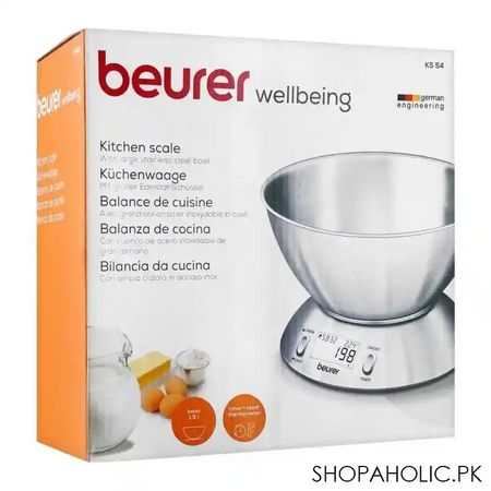 beurer wellbeing timer lcd display kitchen scale, weight machine, ks 54 image2
