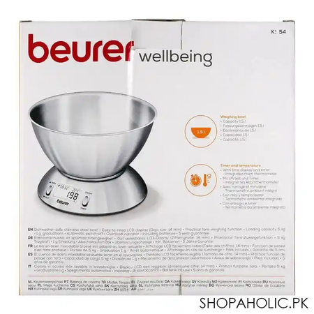 beurer wellbeing timer lcd display kitchen scale, weight machine, ks 54 image3