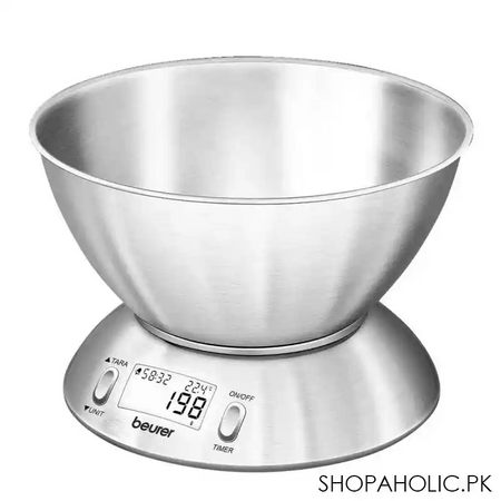 beurer wellbeing timer lcd display kitchen scale, weight machine, ks 54 main image