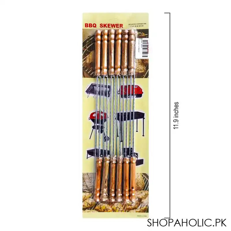 Bhoja Screw Iron Barbecue Needle Set, 11.9 Inches BBQ Grill Skewers With Wooden Handle, 12-Pack, BBQ-001 - Main Image