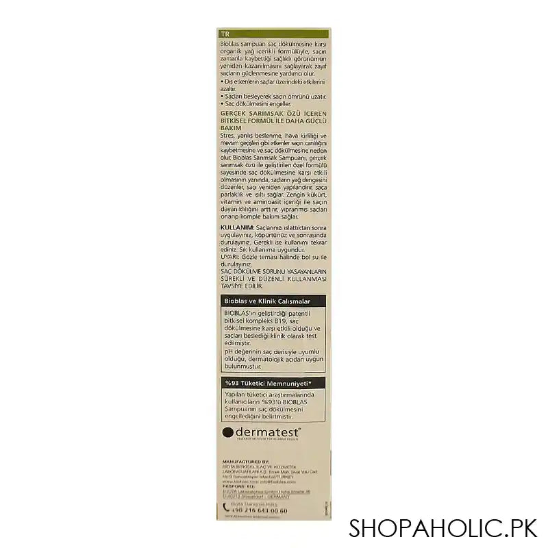 Bioblas Botanic Oil Nourishing And Repairing Care Garlic Shampoo, Prevents Hair Loss, Paraben Free, All Hair Types, 360ml - Image 3