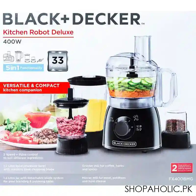 Black & Decker 5-In-1 Kitchen Robot Deluxe 2-Speed Food Processor, 33 Functions, FX400BMG - Image 2