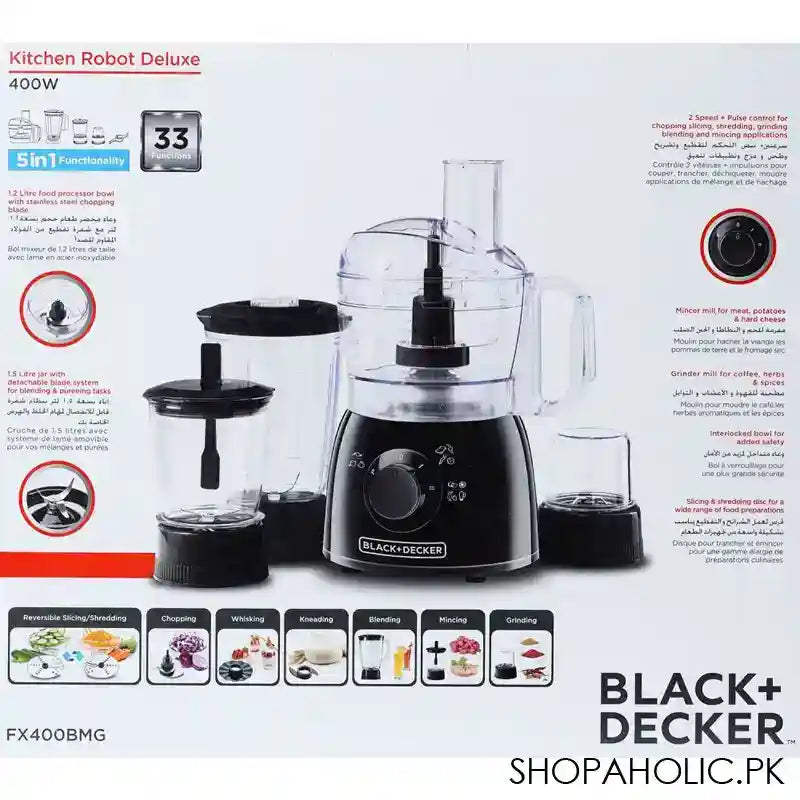 Black & Decker 5-In-1 Kitchen Robot Deluxe 2-Speed Food Processor, 33 Functions, FX400BMG - Image 3