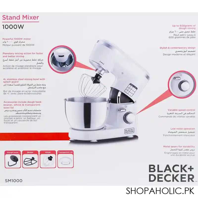 Black & Decker Stand Mixer, 4 Liters, 1000W, SM1000 - Image 2