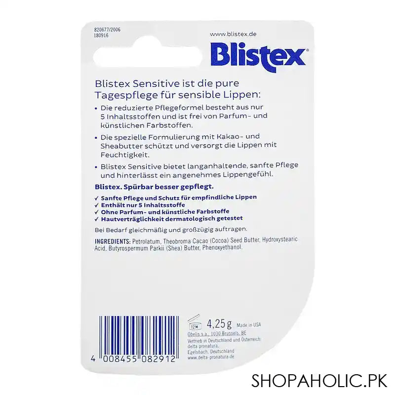 Blistex Sensitive Pure Care Lip Balm, 4.25g - Image 2
