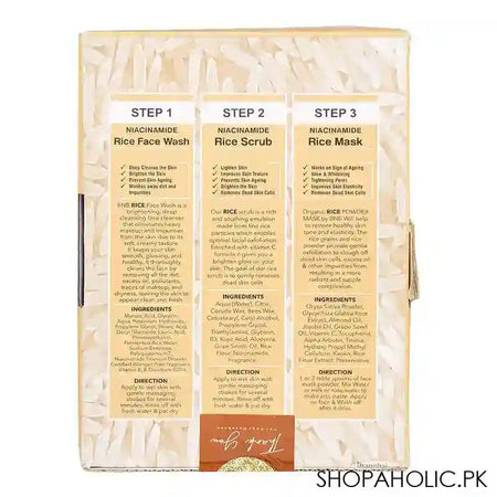BNB Organic Source Rice Brightening Glow Kit, Face Wash+Scrub+Mask, Paraben and Sulfate Free, Dermatologist-Tested - Image 4