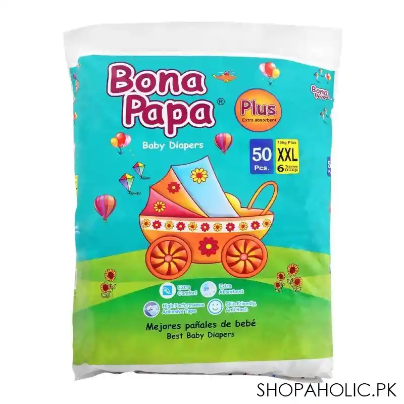 bona papa plus baby diapers, xxl, no. 6, 16kg+, 50 pack main image