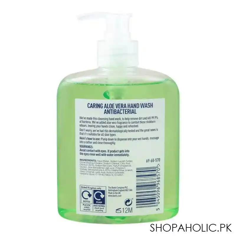 boots aloe vera antibacterial hand wash, 500ml image2