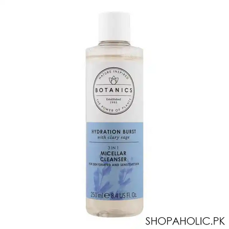 boots botanics hydrating burst with clary sage 3 in 1 micellar cleanser, for dehydrated & sensitive skin, 250ml main image