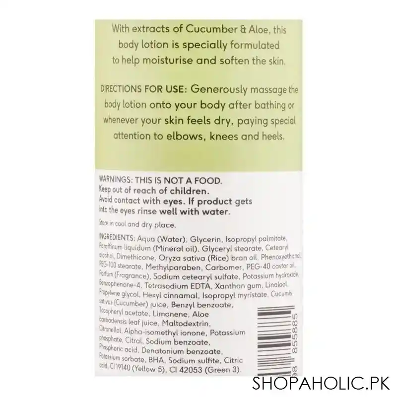 boots cucumber & aloe moisturising & softening body lotion, 290ml image3